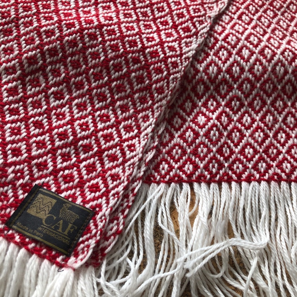 handcrafted red alpaca scarf/shawl blanket